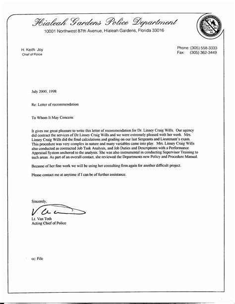 30 Law Enforcement Letter Of Recommendation Hamiltonplastering