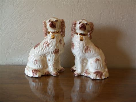 Vintage Staffordshire Style Dogs Bookends Pair Of Mantle Dogs