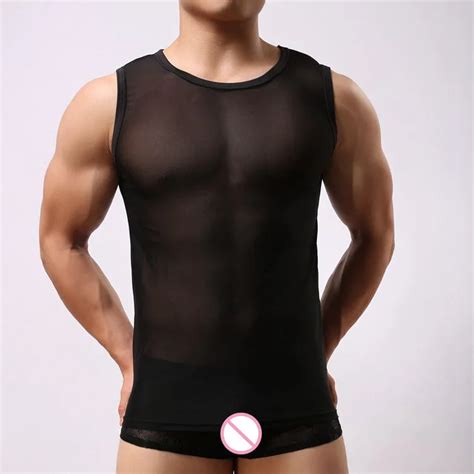 Transparent Mesh Sexy Tank Tops Men Tanktop Sheer Vest Summer Mens