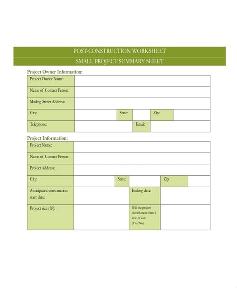 12 Project Sheet Templates Free Samples Examples Format Download