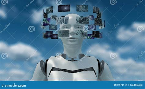 3d Rendering Of An Artificial Robot With Futuristic Screens Stock