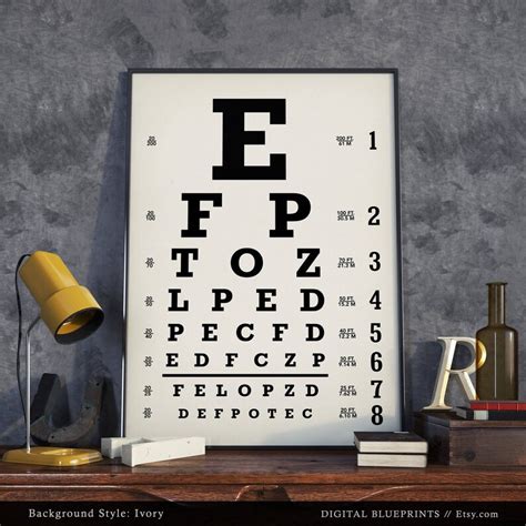 Eye Chart Poster Printable 5 Colors Optometrist Optician Etsy