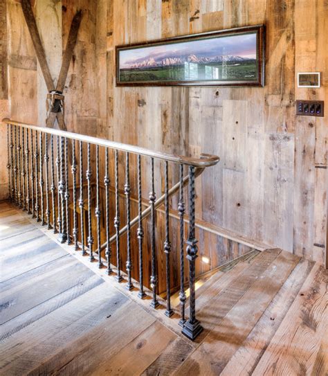 Iron Stair Railing In Rustic Home Rustic Staircase New York By