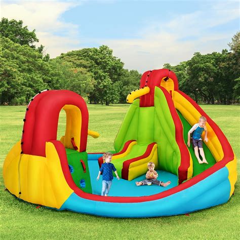 Inflatable Kids Water Slide Park With Climbing Wall Water Cannon And