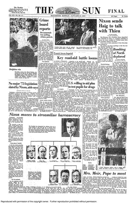 Retro Baltimore The Sun Front Page January 15 1973 Click On The