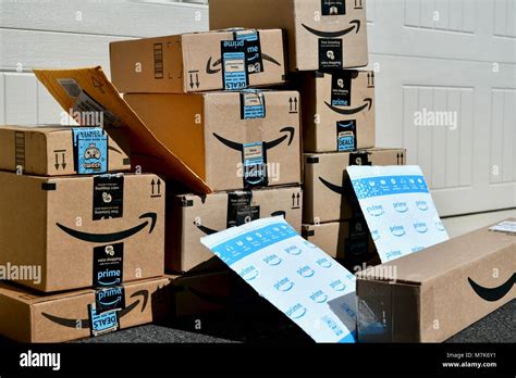 Stack Of Amazon Prime Boxes Usa Stock Photo Alamy