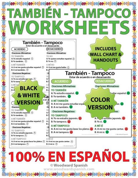 También Tampoco Spanish Worksheets Woodward Spanish