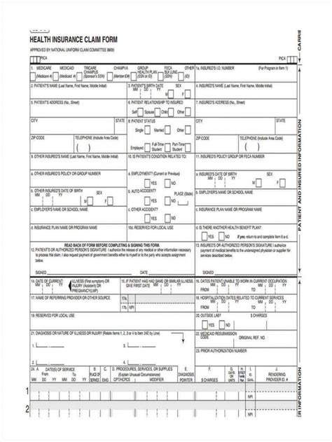 Health Insurance Claim Form Fillable Printable Forms Free Online