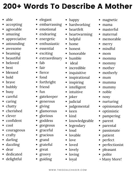 Adjectives Used To Describe A Mother
