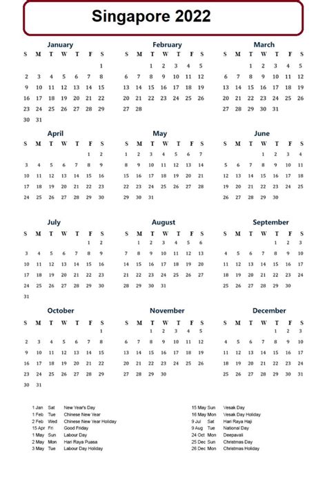 Calendar 2022 Singapore Holidays Calendar Dream