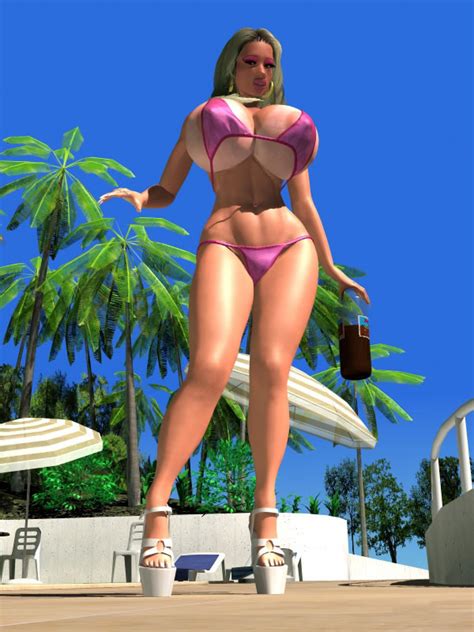 Pornstar 3d Sexy Busty Blonde In Bikini Sunbathing