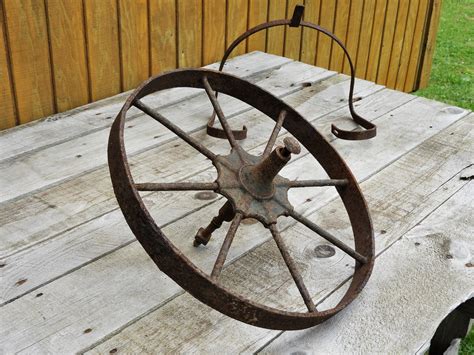 Antique Iron Wheel Wheelbarrow Hardware Rusty Red And Brown Garden