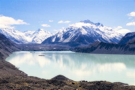 New Zealand South Island Scenic View Of Tasman Lake And Snowcapped