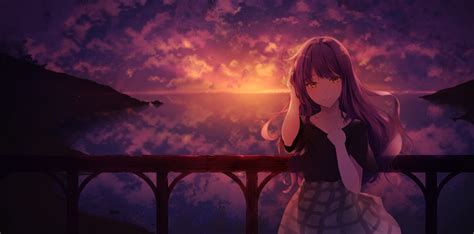 Wallpaper Anime Sunset Balcony Island Reflection Sky Sea