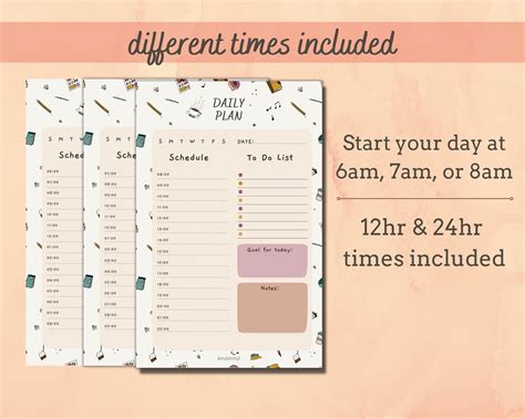 Hourly Daily Plan | Hand Drawn Planner Pattern | Printable and Digital
