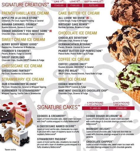 Cold Stone Creamery Menu Menu For Cold Stone Creamery Malleshwaram