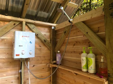 Off Grid Outdoor Shower With Propane Water Heater That Yurt