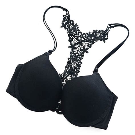 Buy Sexy Seamless Lace Front Button Bra Shoulder Strap Women Push Up Round Up