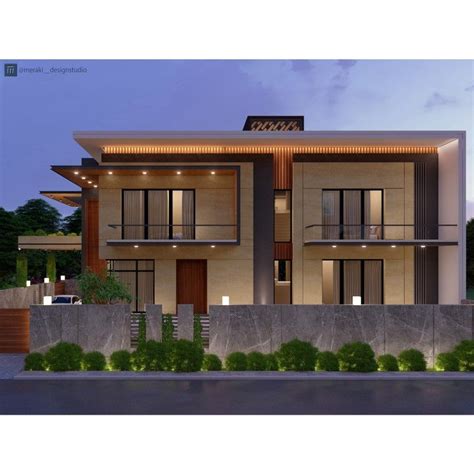 Architectural Render Contemporary Architecture Elevation Night