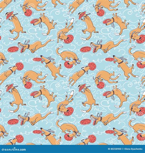 Cute Dogs Vector Seamless Pattern Doodle Background Stock Vector