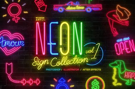 Retro Neon Sign Collection Volume One On Yellow Images Creative Store