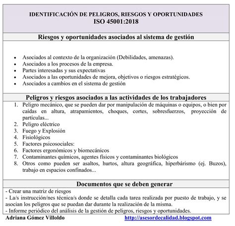 Identificación De Peligros Riesgos Y Oportunidades Según Iso 45001