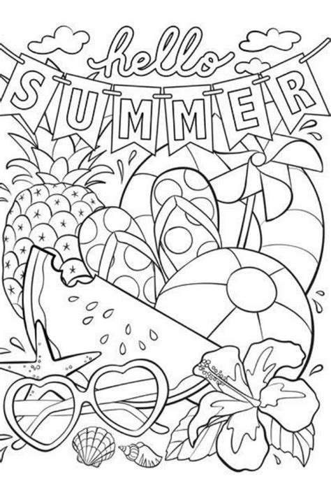 Free printable & coloring pages. Free Hello Summer coloring page download. Click through ...