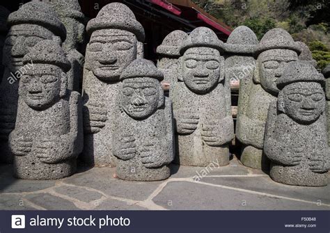 Korean Stone Statues On Jeju Island Of Traditional Dol Hareubang Gods