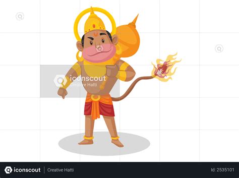 Best Premium Lord Hanuman With Burning Tail Illustration Download In