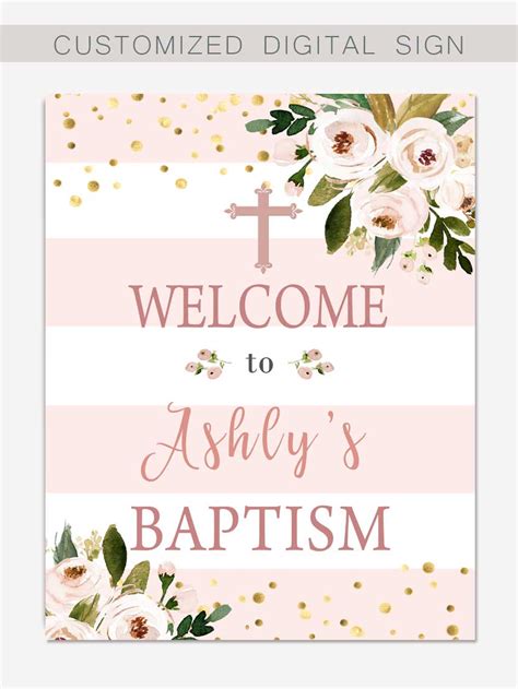 Personalized Floral Girl Baptism Welcome Sign Christening First Holy
