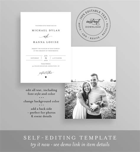Minimalist Wedding Invitation Set Instant Download Modern Etsy