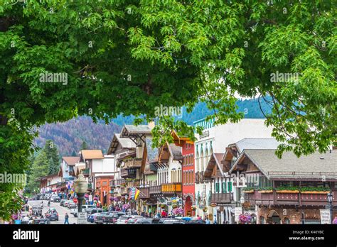 Tourist Bavarian Village Leavenworth Washington Street Scene Stock