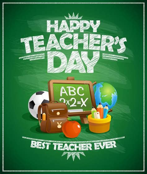 Happy Teachers Day Card With Chalkboard And School Supplies On Green