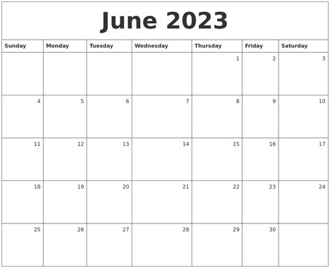 June 2023 Monthly Calendar