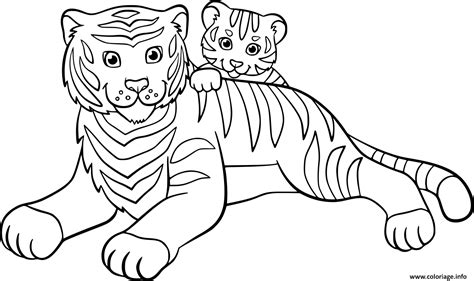 Coloriage Tigre Avec Son Bebe Tigre Famille JeColorie Com