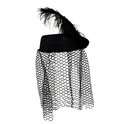Womens Black Netted Veil Funeral Pillbox Mourning Grieving Widow Hat W