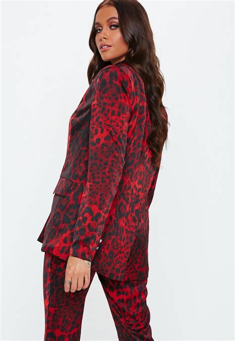 Missguided Red Leopard Print Blazer Coats Jackets Women Leopard
