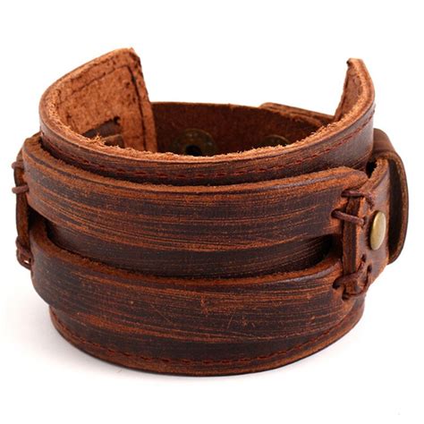 Men Vintage Wide Leather Wrap Cuff Bracelets Bangles Handmade Braclet