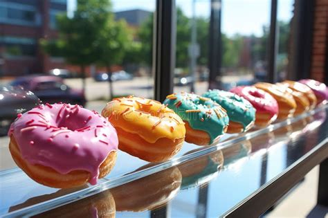 Colorful Various Flavor Donuts With Various Coating And Topping In A