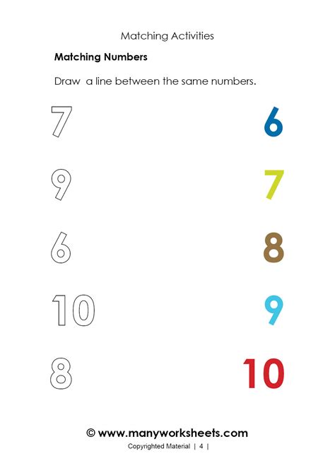Number Matching Worksheets 6-10 for Kindergarten