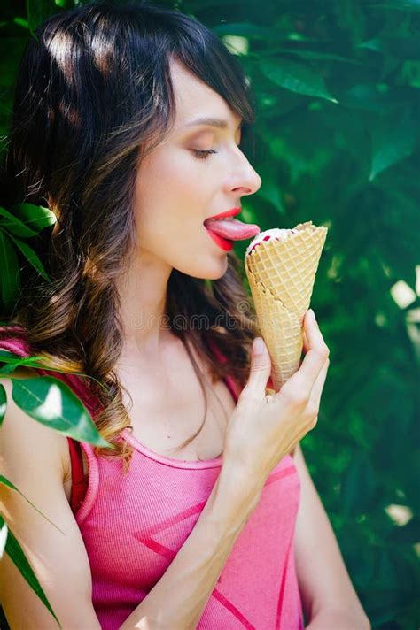 Beautiful Woman Eating Ice Cream Stock Image Image Of Casual Lady 89272741