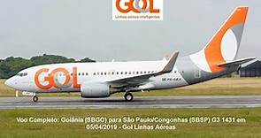 Voo Completo: Goiânia (SBGO) para São Paulo/Congonhas (SBSP) B737-700 Gol Linhas Aéreas 05/04/2019