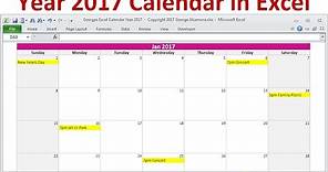 Year 2017 Calendar in Excel | Full Year 2017 Calendar | 2017 Monthly Calendars | Holidays | Birthday