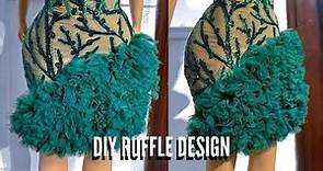 DIY RUFFLE DESIGN ON A DRESS| how to gather tulle on a dress, trendy ruffle design
