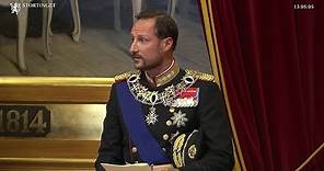 Crown Prince Haakon of Norway delivers the throne speech at state opening of the parliament 2020