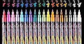 18 Colors Metallic Marker Pens, 0.7 mm Extra Fine Point Paint Pen, Metallic Painting Pens, Metallic Permanent Markers for Cards Writing Signature Lettering