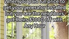 Don't pay extra for your generator install with this exclusive Any Hour offer!! Save $1,000 on the generator of your choice larger than 9,000 watts. ☎️Call 801-692-0543 📲Click to schedule online now anyhourservices.com/contact #anyhourservices #homeowner #technician #tradesman #utah #arizona #homeservices | Any Hour Services - Electric, Plumbing, Heating & Air