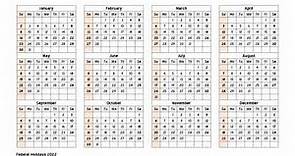 Printable Calendar 2022 One Page