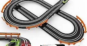 Slot Car Race Track Sets with 4 High-Speed Slot Cars, Battery or Electric Car Track, Dual Racing Game Lap Counter Circular Overpass Track, Gifts Toys for Boys Kids Age 6 7 8-12