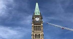 Canadian Parliament Ottawa - Peace Tower bell striking 12 O’clock mid-day